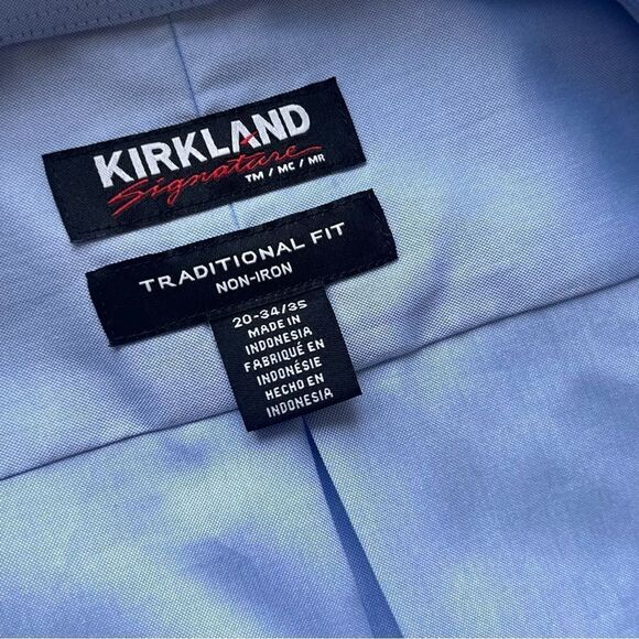 Kirkland Mens Shirt Suit Traditional Fit Non Iron Blue Long Sleeve Size 20 34/35 - Picture 2 of 2